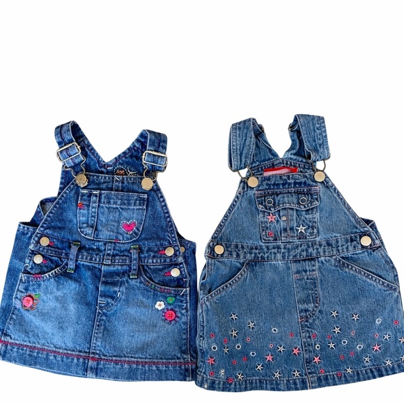 ✨ Baby Girl Denim Jumper Dresses – 2-Piece Lot – Embroidered Details ✨ - Picture 1 of 7